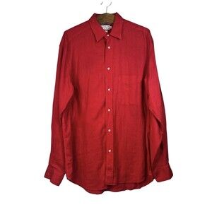 New England Vintage Mens Red Linen Button Down Shirt Size XL
